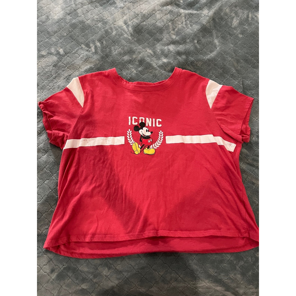 Disney Mickey Mouse Iconic Red Graphic Crop T-Shirt Womens XL Sporty Stripe Tee